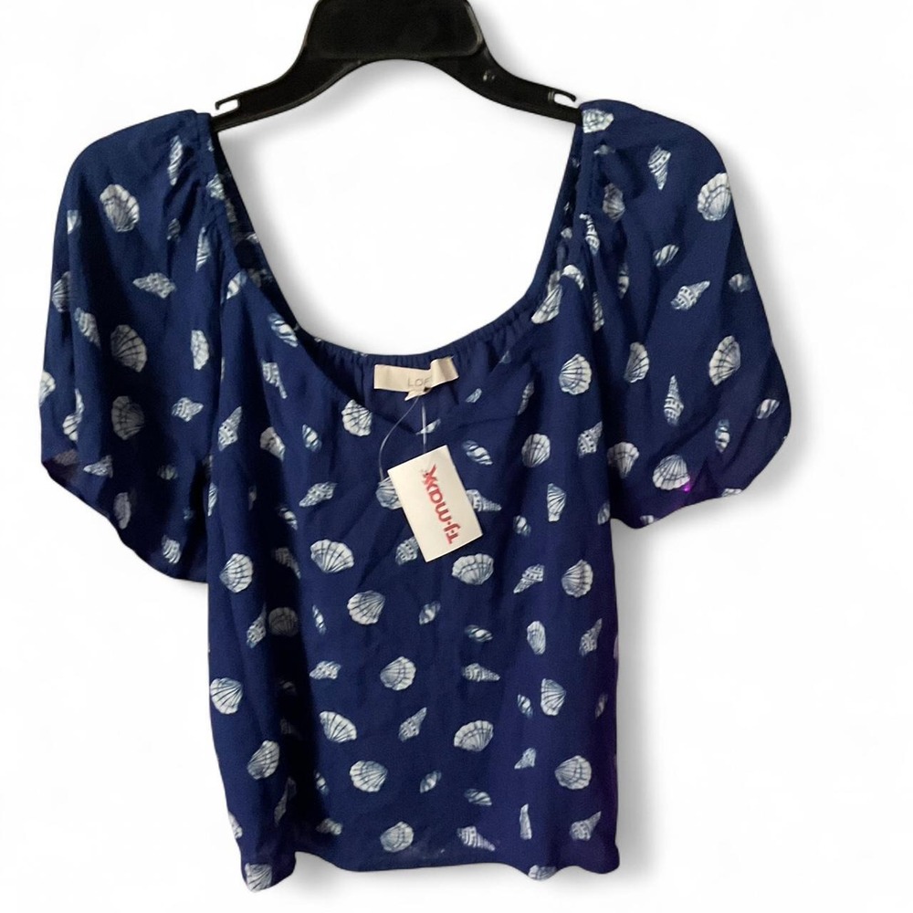 NWT LOFT white & blue seashell print blouse